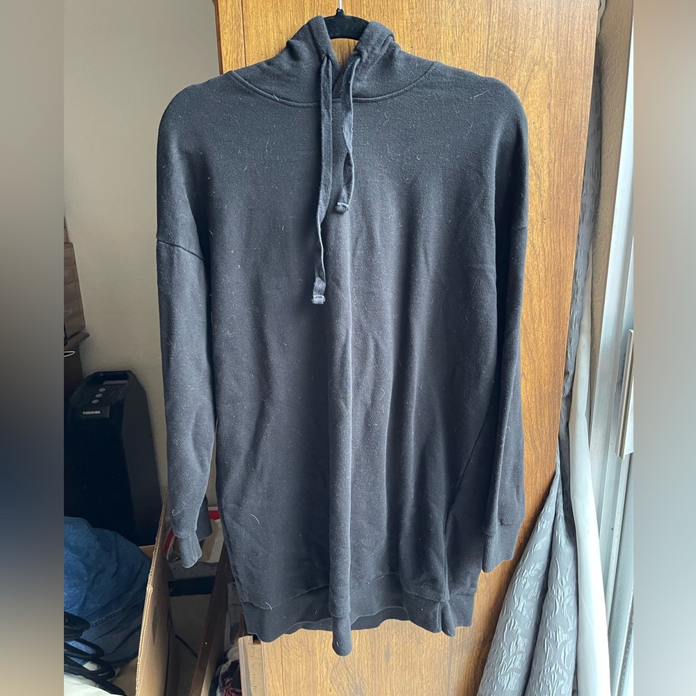 Forever 21 Long Black Hoodie with Drawstrings no size fits like small/medium